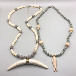 Curated bundle boho festival look statement necklaces bone and gemstones artisan